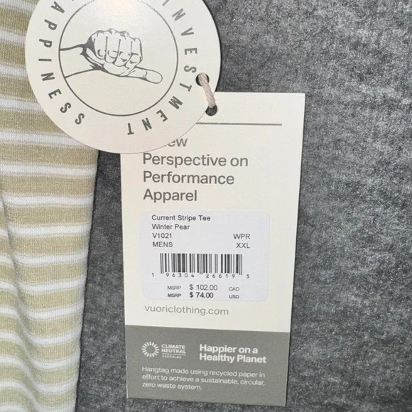 Vuori Current Stripe Tee Mens XXL Winter Pear Athletic Relaxed Fit Shirt NEW - Picture 3 of 7